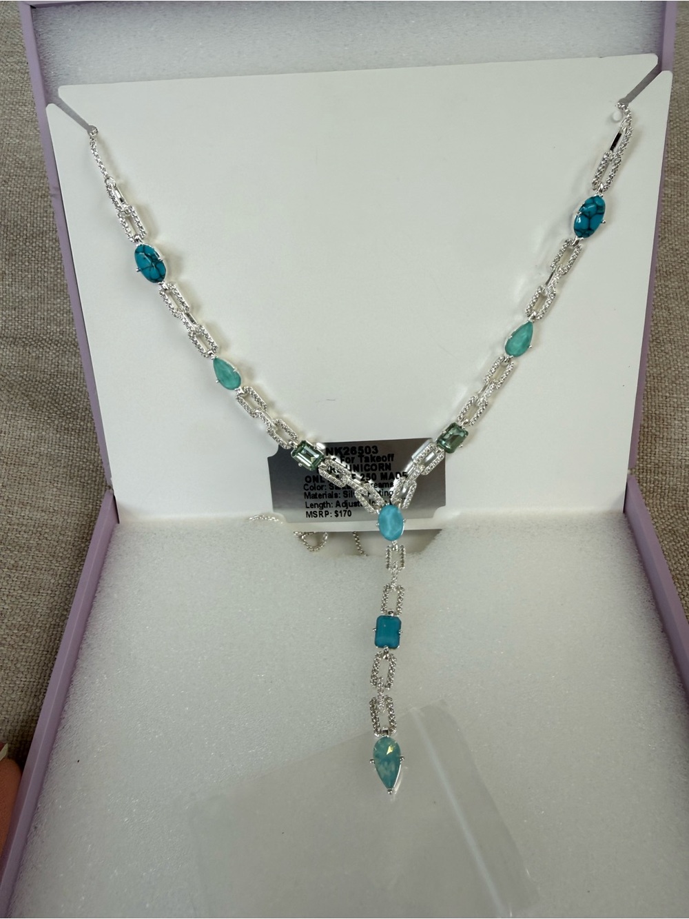 Silver Blue Santa Fe Cascade Necklace, bomb party, bp unicorn jewel candy
